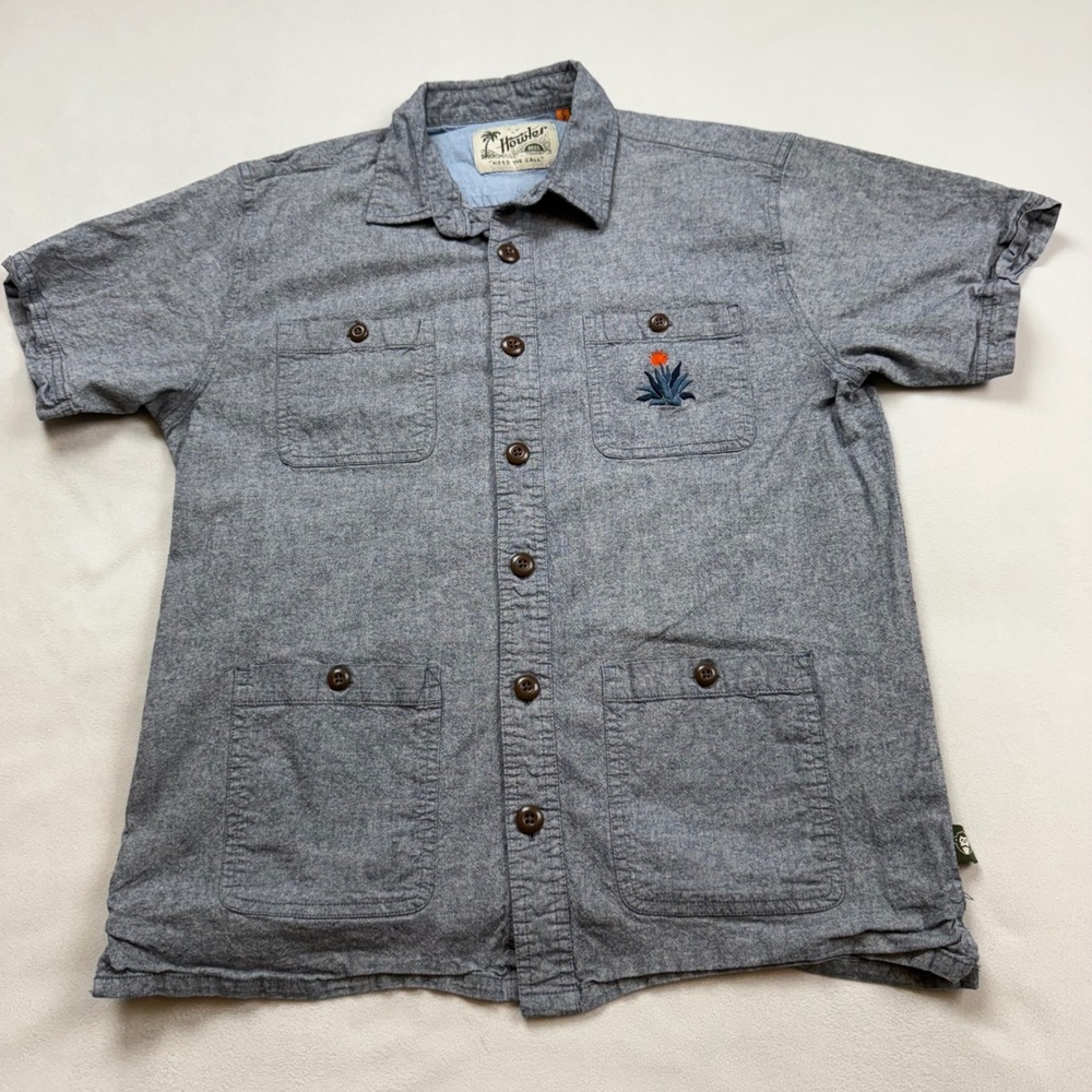 Howler Brothers Guayabera Mens‎ Small Blue Short Sleeve Agave Embroidered EUC